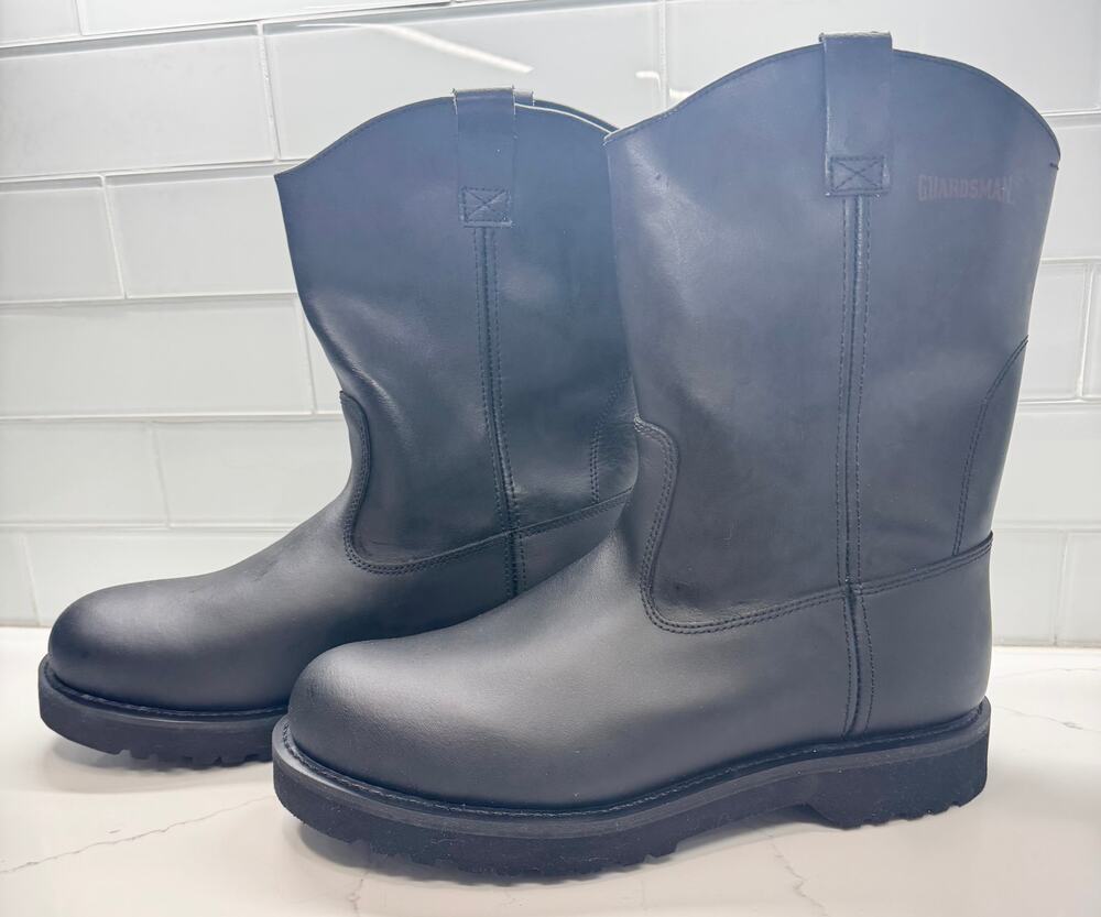 VINTAGE GUARDSMAN Wellington Steel Toe Black Leather Boots, Men's Size 14D, NWOT